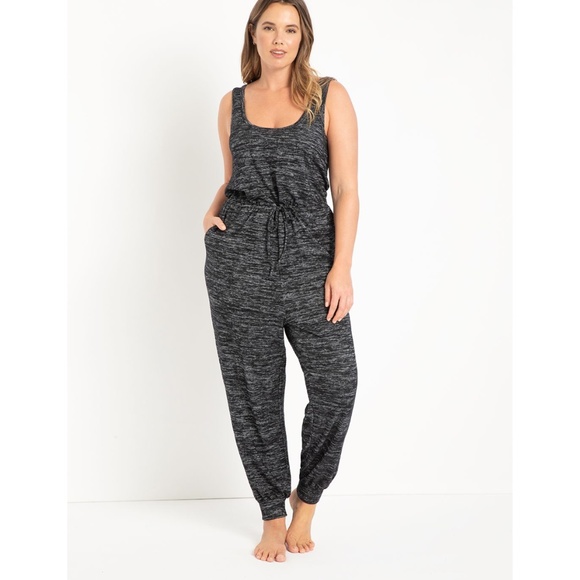 Eloquii Pants - Eloquii Soft Knit Jumpsuit in Black Grey Spacedye - Size 22/24
